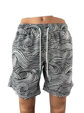 Sundek Art Wavy Line High Rise Athletic Activewear Boxer Swim Trunks Shorts Sz M